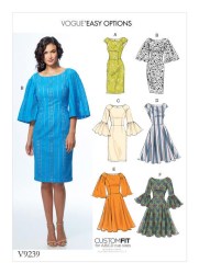 9239 VOGUE EASY SLIM - FLARE DRESS OPTIONS SLEEVES OR NOT PATTERN 14-22 A-D UNCUT